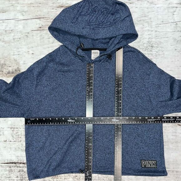 PINK Victoria’s Secret Women’s Navy Blue Hooded Crop Top Size Large - Picture 2 of 5